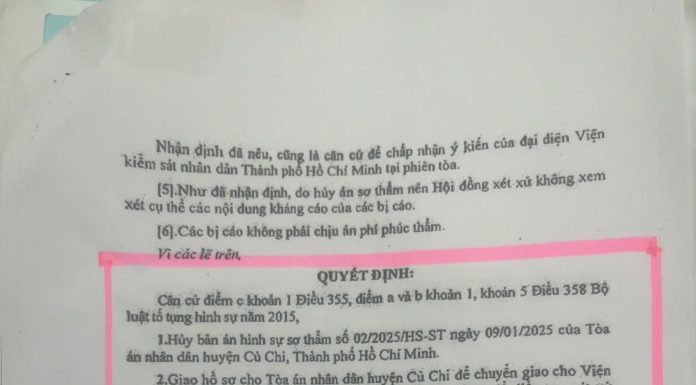 TP.HCM: Tòa Phúc thẩm hủy bản án sơ thẩm để điều tra lại, bảo đảm xử đúng người đúng tội